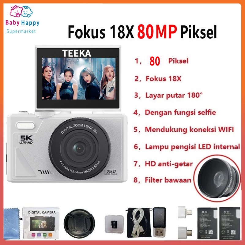 Jual 100% Ori TEEKA 64GB 18X 80MP Kamera Digital 5K Vlogging Dengan ...