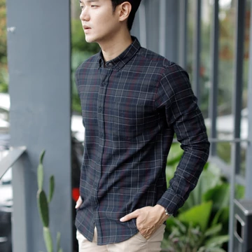 OXCON Kemeja Flanel Cotton Navy Maroon White 2024