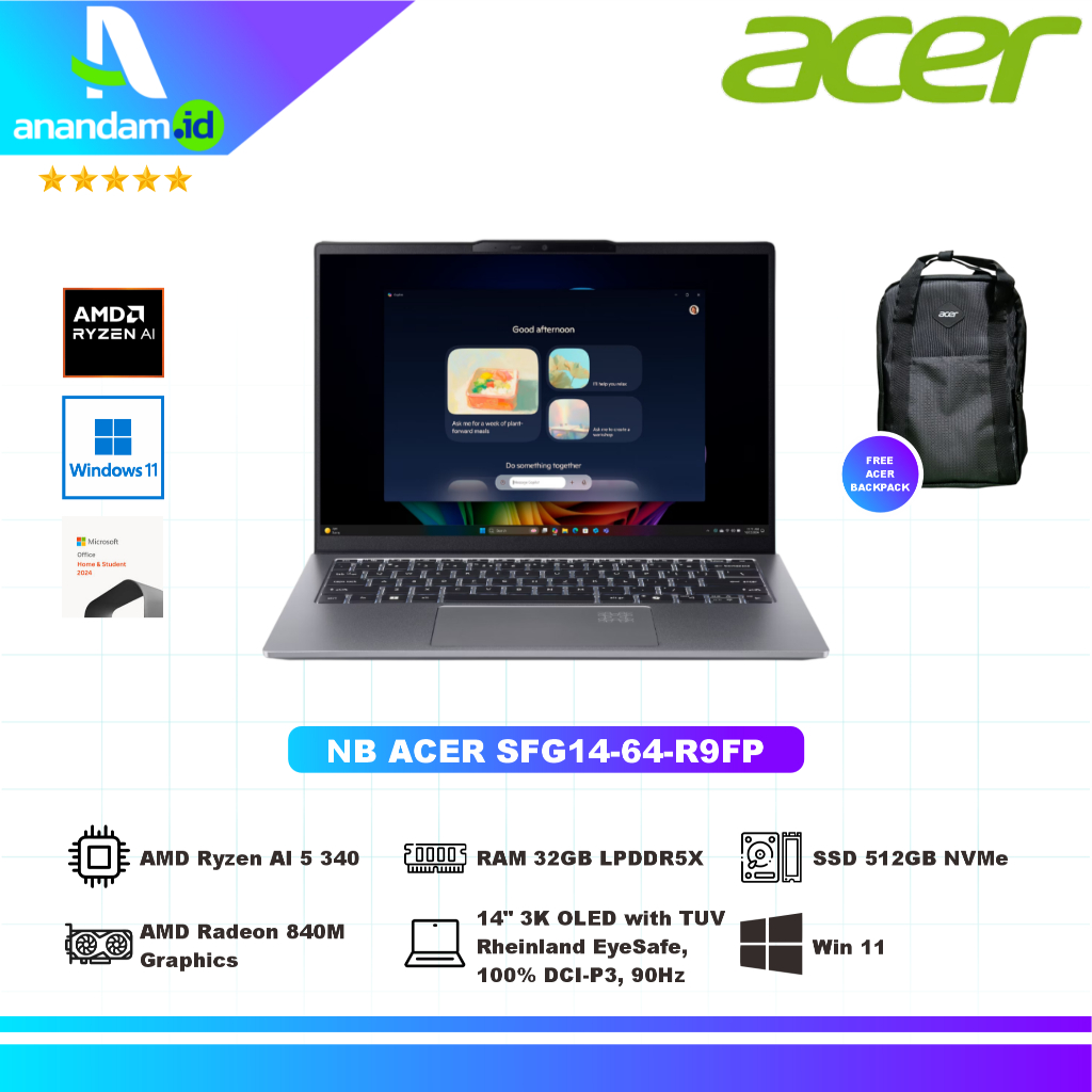 Jual Acer Swift GO 14 SFG14 64 R9FP Ryzen AI 5 340 32GB SSD 512GB 14 ...