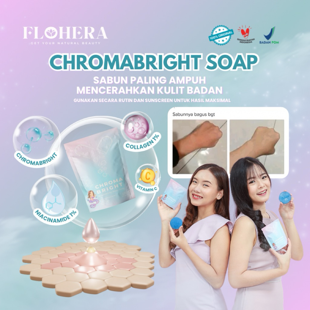 [READY STOCK] CHROMA BRIGHT Brightening Body Soap Flohera sabun batang 50gr membersihkan,melembutkan serta mencerahkan kulit