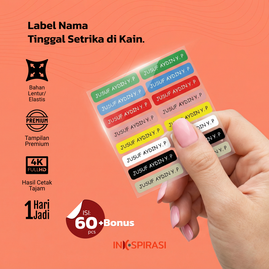 Jual Sticker Nama Label Printing Isi 60 Pcs Untuk di Kain / Kaos Sablon ...
