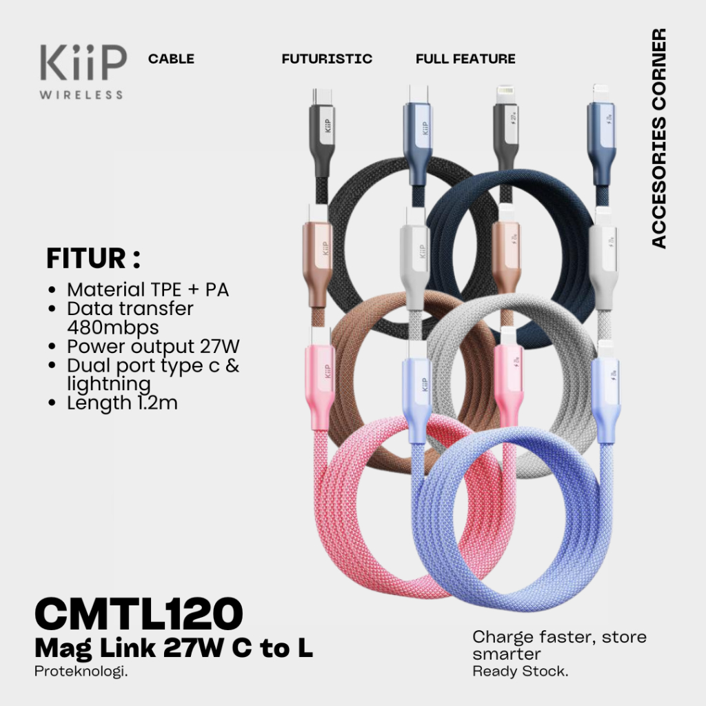 Jual KiiP CMTL120 Mag Link 27W Magnetic Data Cable Type C to Lightning ...