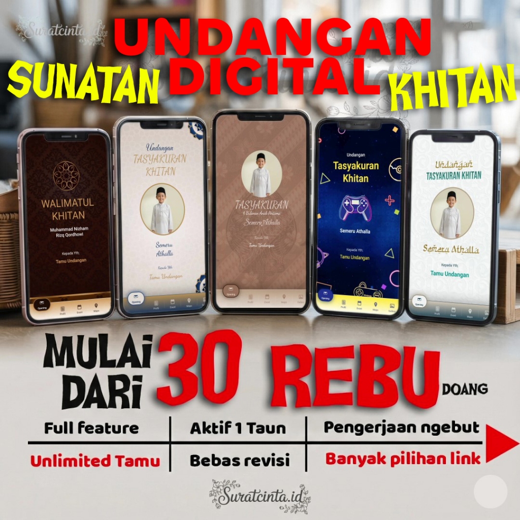 Undangan Digital KHITAN Website – Undangan WA, Link, Tema Islami Modern Elegan (Premium)