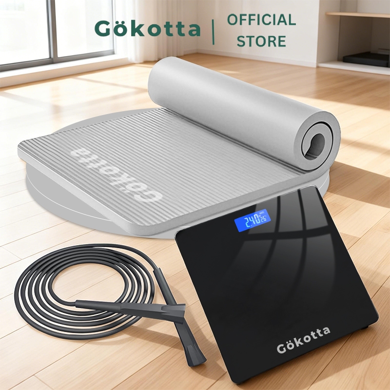 GOKOTTA [TERBARU] Set Alat Olahraga Dan Timbangan Berat Badan/ SET Olahraga Skipping Penimbang Berat Badan Dan Matras Yoga Anti Slip Tebal 10mm Anti Air Anti Bakteri 185x61cm Multiwarna