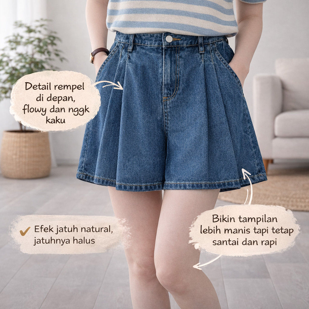 Alice Jeans Celana Pendek Jeans Wanita Fashion Highwaist Kekinian Biru Tua