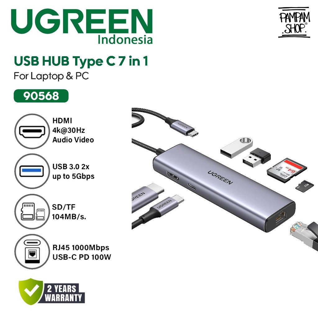 Jual UGREEN 90568 HUB 7 in 1 Type C to HDMI 4K 30Hz + Type C PD 100W ...