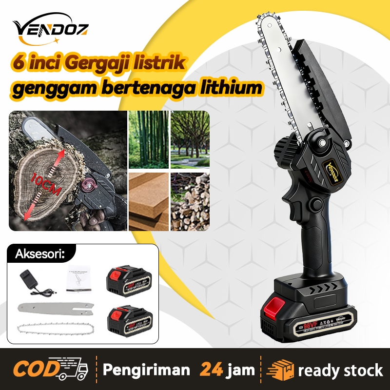 Jual VENDOZ Gergaji Mesin Listrik 6 inci Chain Saw Cordless 2 baterai ...