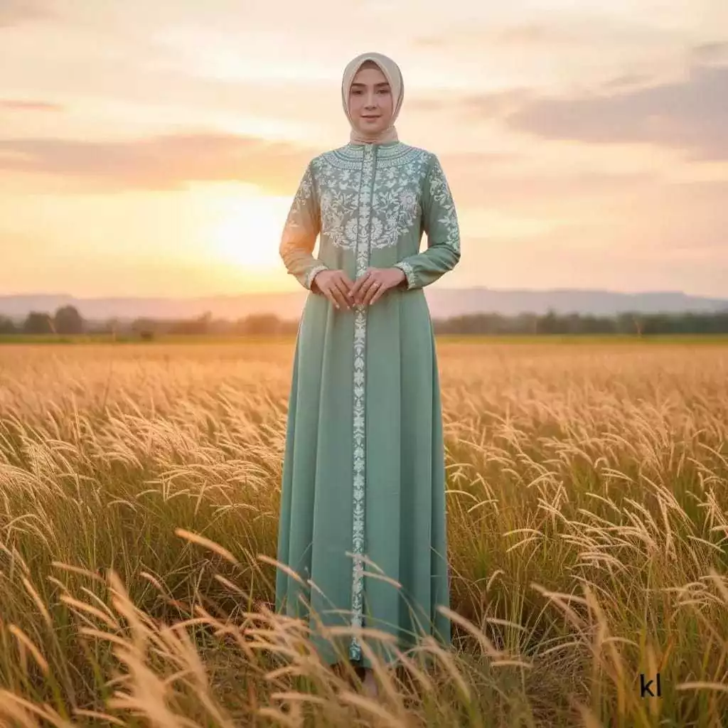 Gamis Bordir Tuqba Swaroski Bahan Katun Toyobo tampilan depan elegan