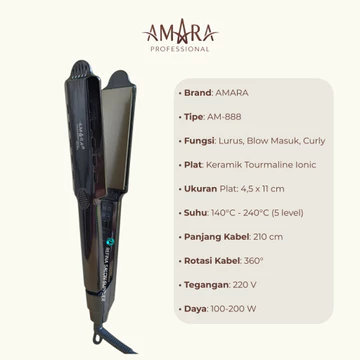 Catokan Rambut AMARA AM 888 Plat Tourmaline Ionic Lurus Curly