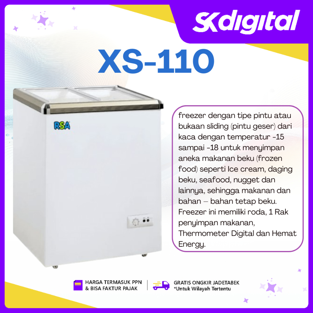 Jual Chest Freezer RSA XS-110 Sliding Flat Glass Freezer 100 Liter ...