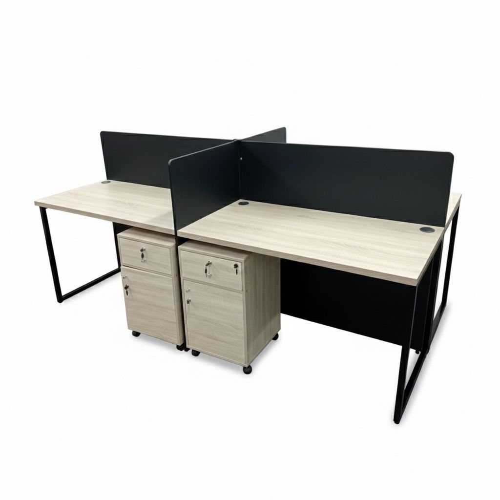 Jual Meja Kantor kerja Partisi 4 orang staff Kaki Besi Sekat Aesthetic ...