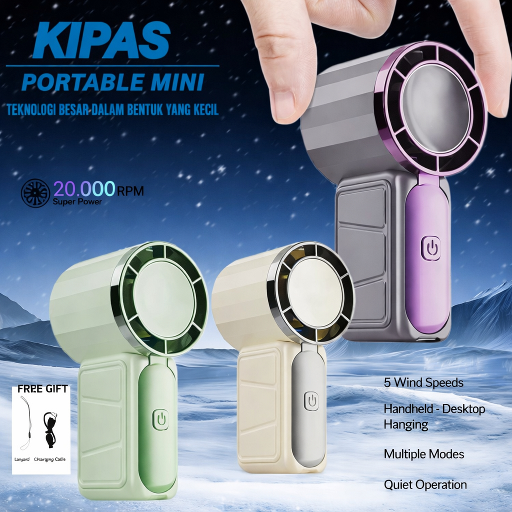 Jual Kipas Tangan Super Mini LED Type-C 5 Kecepatan 3 Warna Portable ...