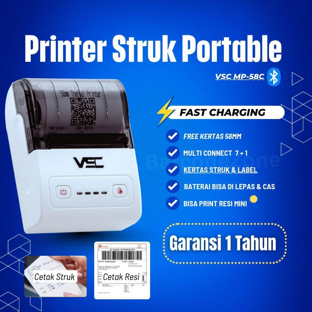 Jual Mini Printer Thermal Bluetooth VSC MP-58C 58mm RPP02 - Printer ...