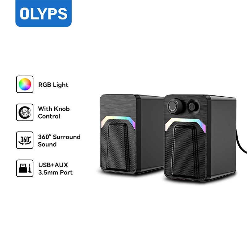 OLYPS Speaker PC Speaker Mini Kabel Audio Speaker RGB 360° Surround Sound Untuk PC/Komputer/Laptop