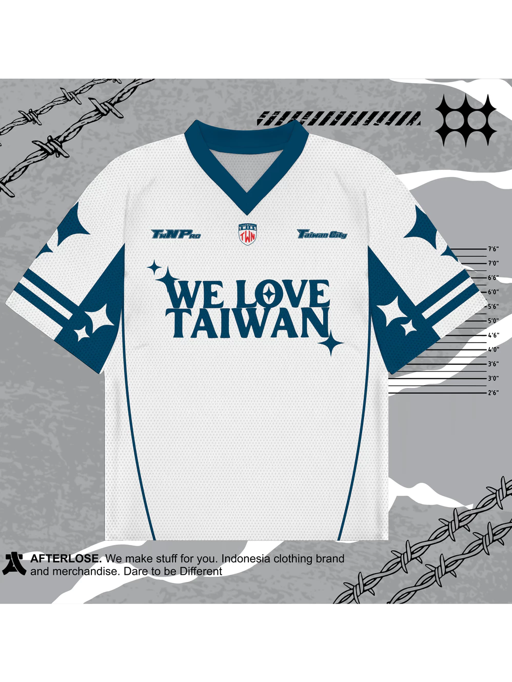 JERSEY RETRO OVERSIZE WE LOVE TAIWAN BASED WHITE BLACK AFTERLOSE