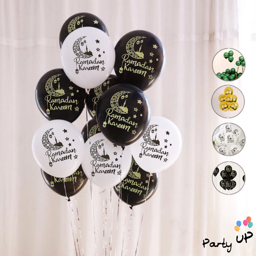 [Paket Latex] Balon Hari Raya Idul Fitri Gold Hijau / Balon Latex Lebaran Ramadan Kareem isi 30pcs
