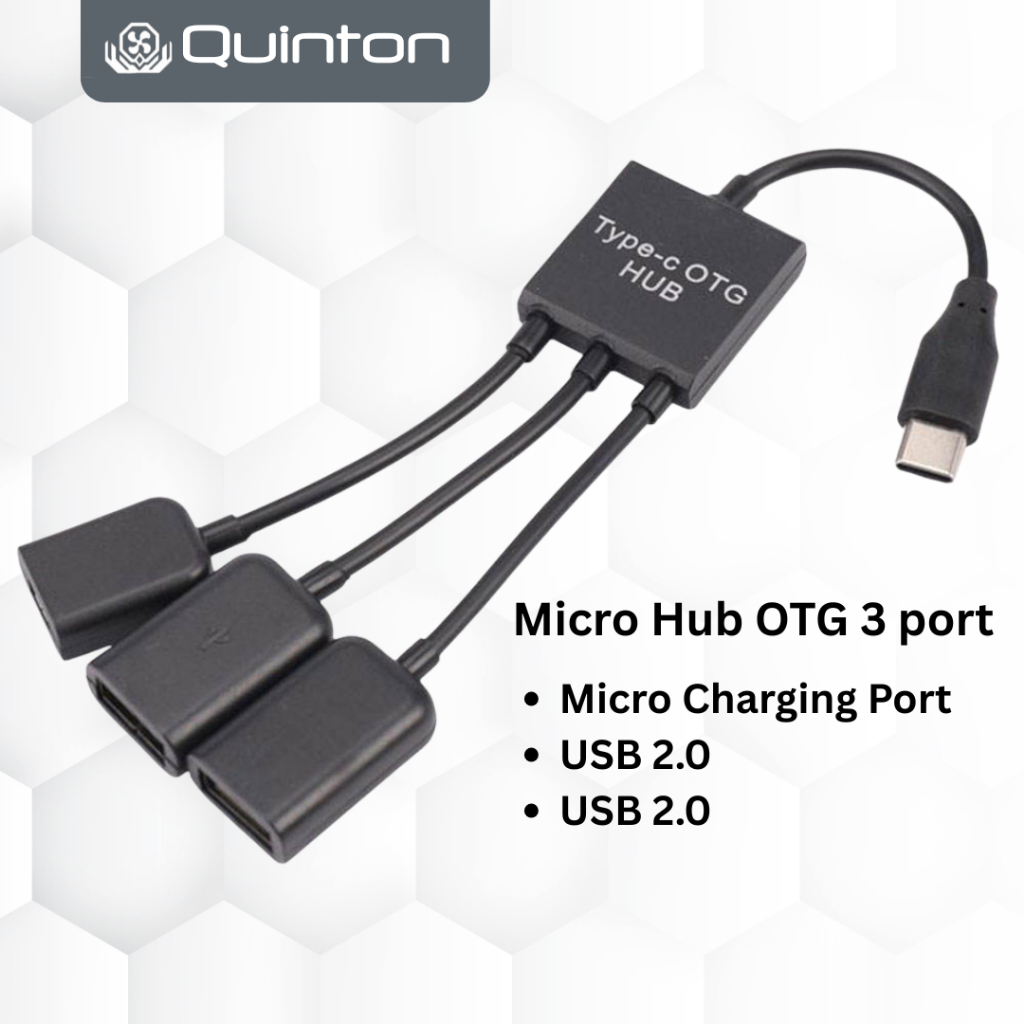 Jual Quinton OTG usb Micro Hub USB 3 In 1 Dengan 2 Port USB Female 2.0 ...