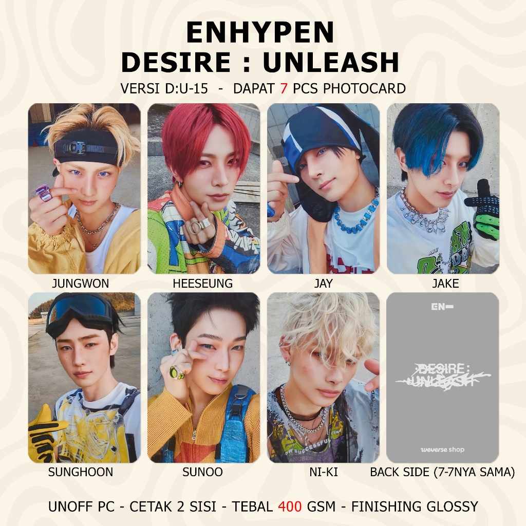 Jual (DAPAT 7 PCS) Photocard ENHYPEN DESIRE UNLEASH Unofficial PC