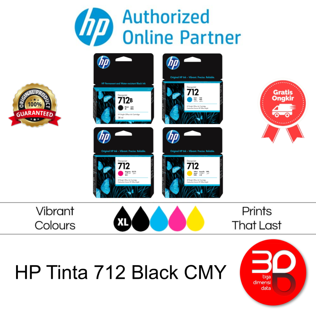 HP Tinta Printer 712 Black XL, Black, Cyan, Magenta, Yellow Original [3ED29A, 3ED28A, 3ED67A, 3ED69A]