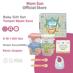 Momsun 9 in 1 Set Tempat MPASI Kaca Hampers Baby Gift Set Wadah MPASI Kaca Kado Lahiran Bayi