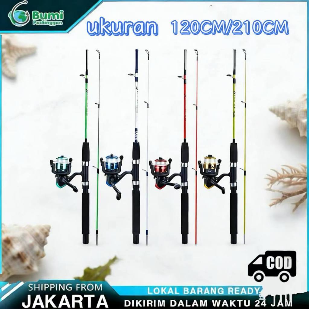 pancing 1 set lengkap kuat Set Alat Pancing Sambung Dua 5BB Fiber Solid Bebas Pilih Warna