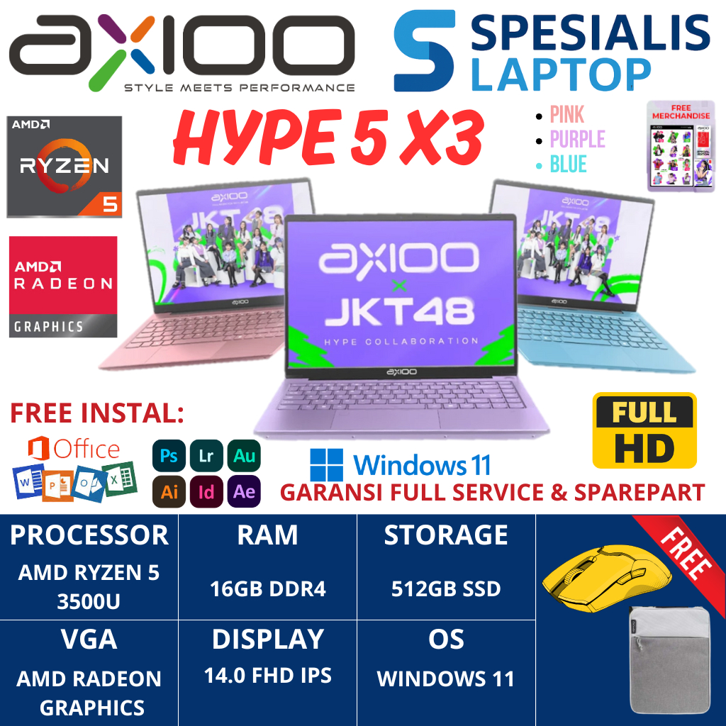 Jual LAPTOP AXIOO HYPE 5 AMD X3 LOLIPOP EDITION RYZEN 5 7430U RAM 8GB ...