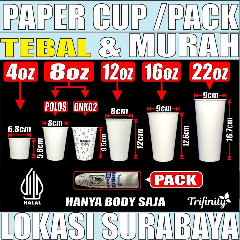 Jual Paper Cup HALAL Tebal 4oz 120ml 8oz 240ml 12oz 360ml 16oz 480ml ...