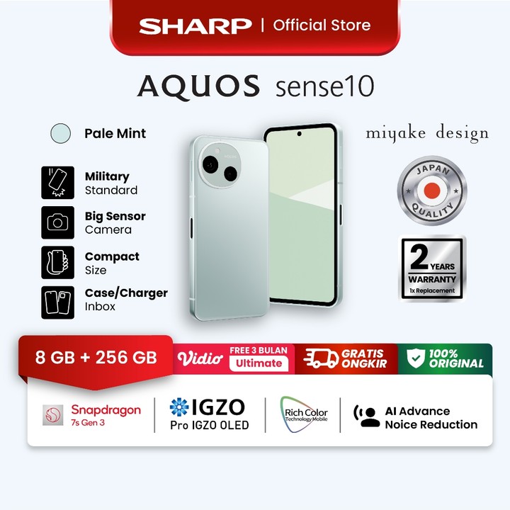 SHARP AQUOS sense10 | 8/256 GB | Pale Mint Color | Snapdragon 7s Gen 3 | 5000 mA