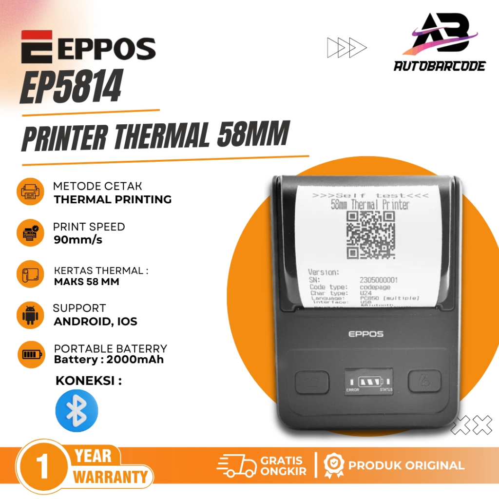 Jual Eppos EP5814 Mini Printer Struk PPOB RPP02N Mobile Printer ...