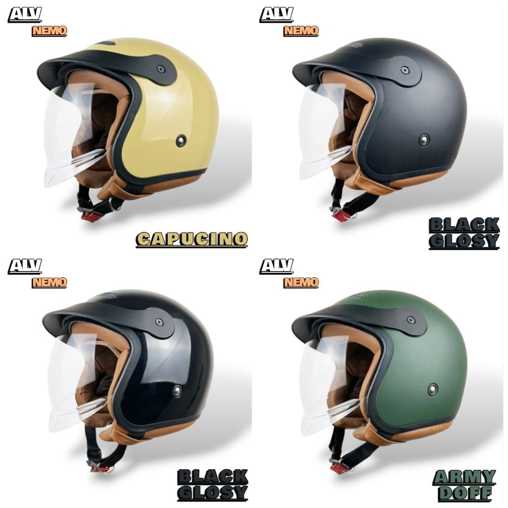 Jual Helm ALV NEMO Helm Half Face Inner Visor Semi Retro SNI | Shopee ...