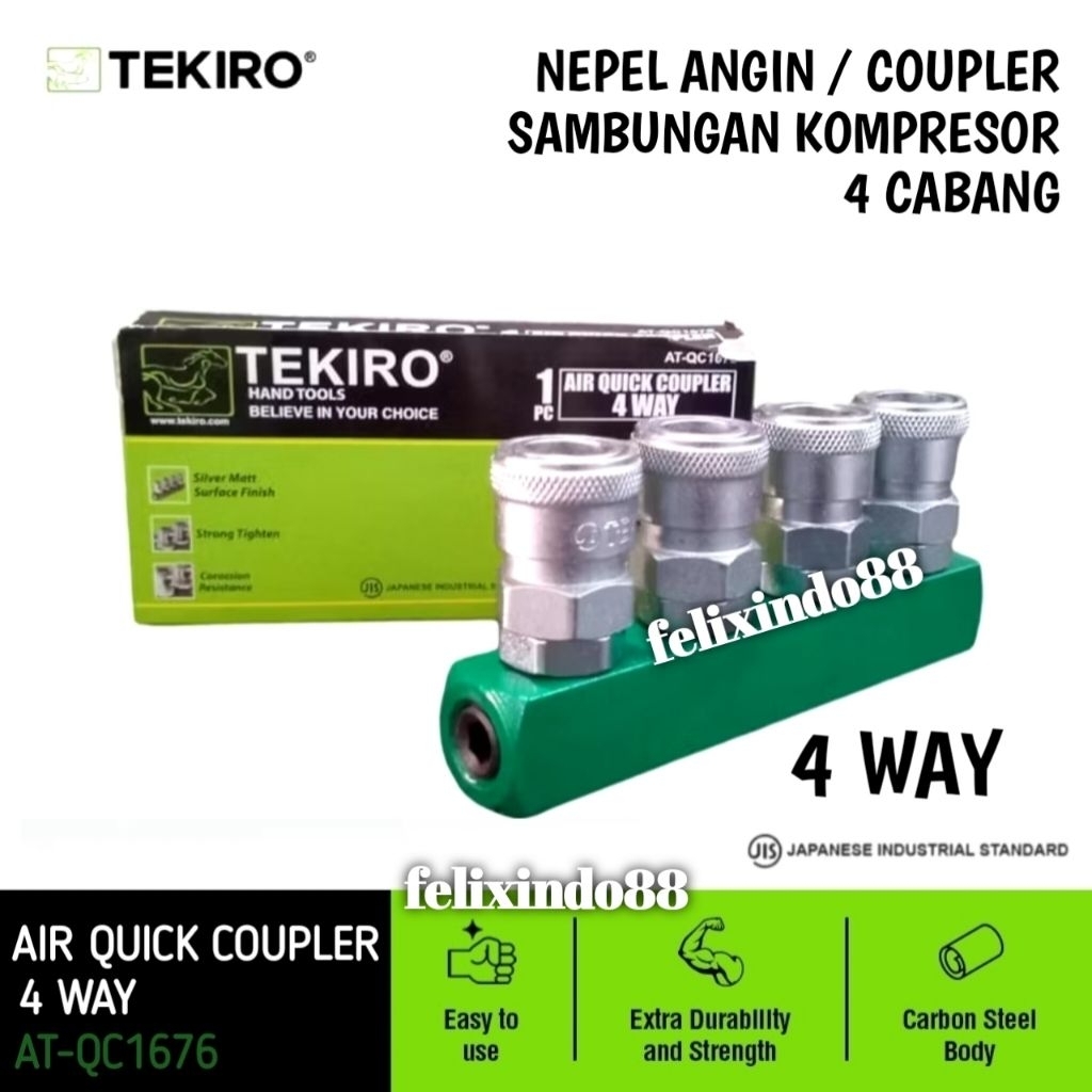 Jual Tekiro Kopler Cabang 4 Sambungan Nepel Angin Kompresor Original ...