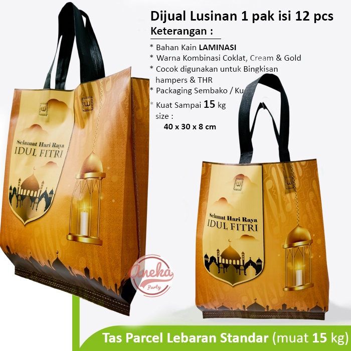 (isi 12) Goodie bag lebaran laminasi elegant / kantong Idul Fitri Ramadhan / tas hampers sembako