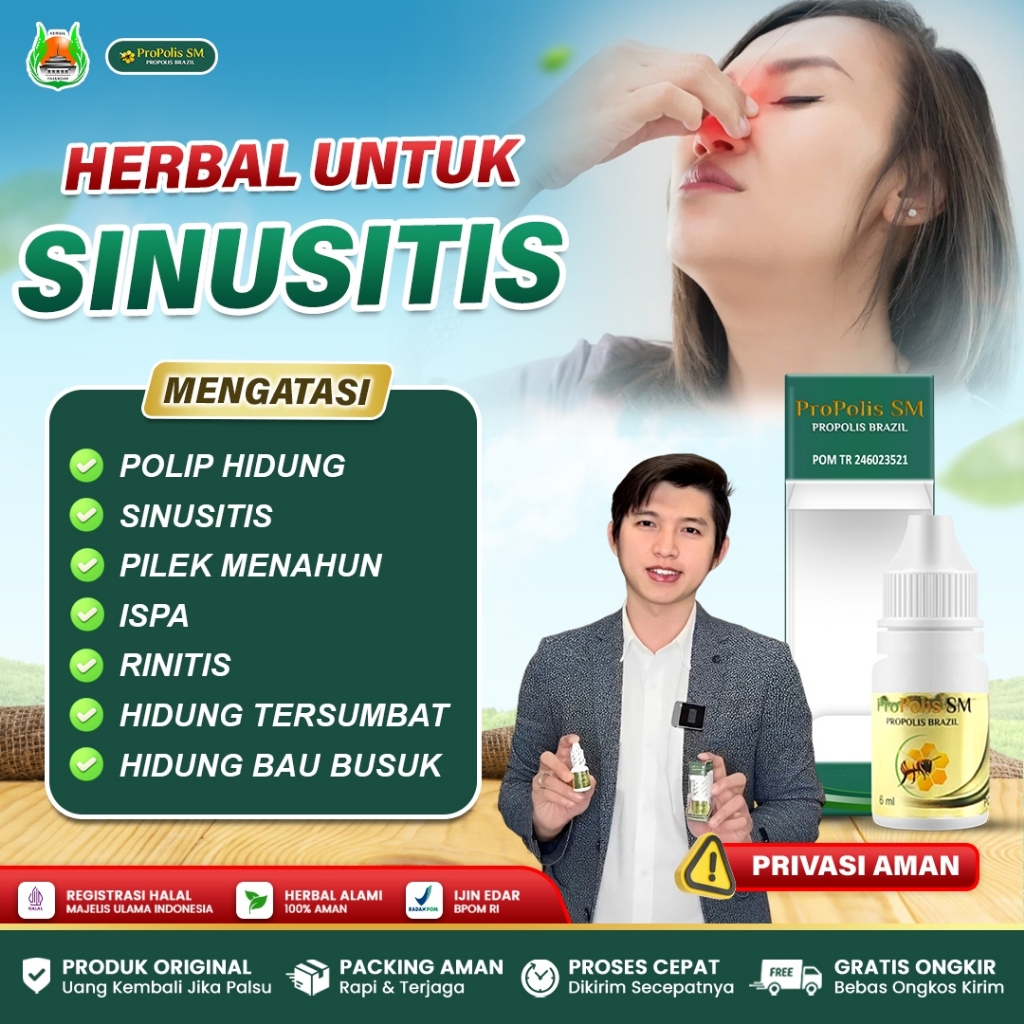 Obat Sinusitis Hidung Bau Busuk, Obat Polip Hidung, Obat Pilek Menahun, Obat Hdiung Tersumbat, Pengencer Lendir Hidung, Obat Rinitis Alergi, Obat Infeksi Saluran Pernapasan Akut - Propolis SM Brazil 100% Original