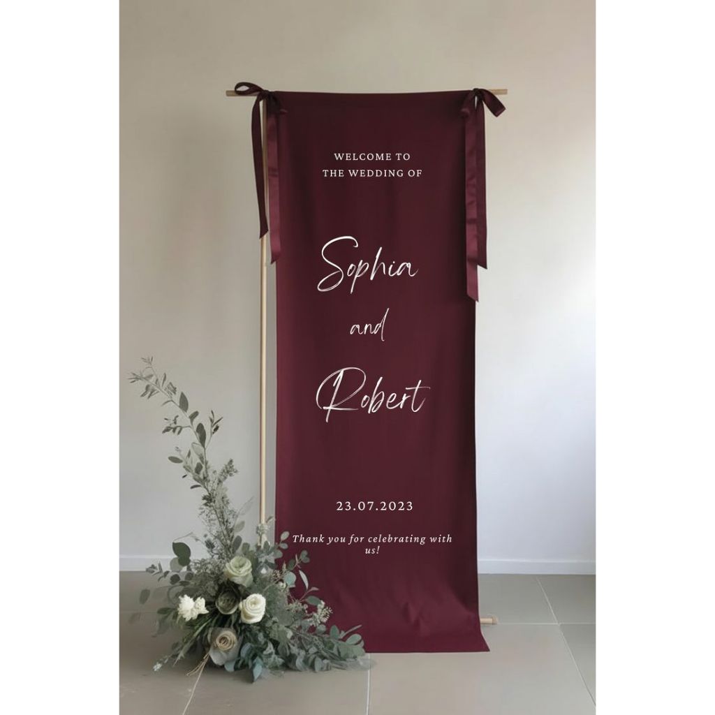 Jual WEDDING WELCOME SIGN KAIN SATIN 60X150 CM CUSTOM | Shopee Indonesia
