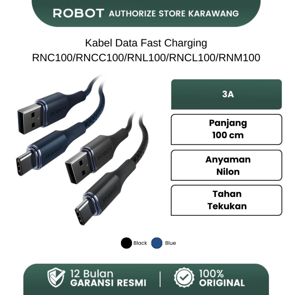 Jual ROBOT Kabel Data USB Fast Charging Type C Micro Lightning 480Mbps ...