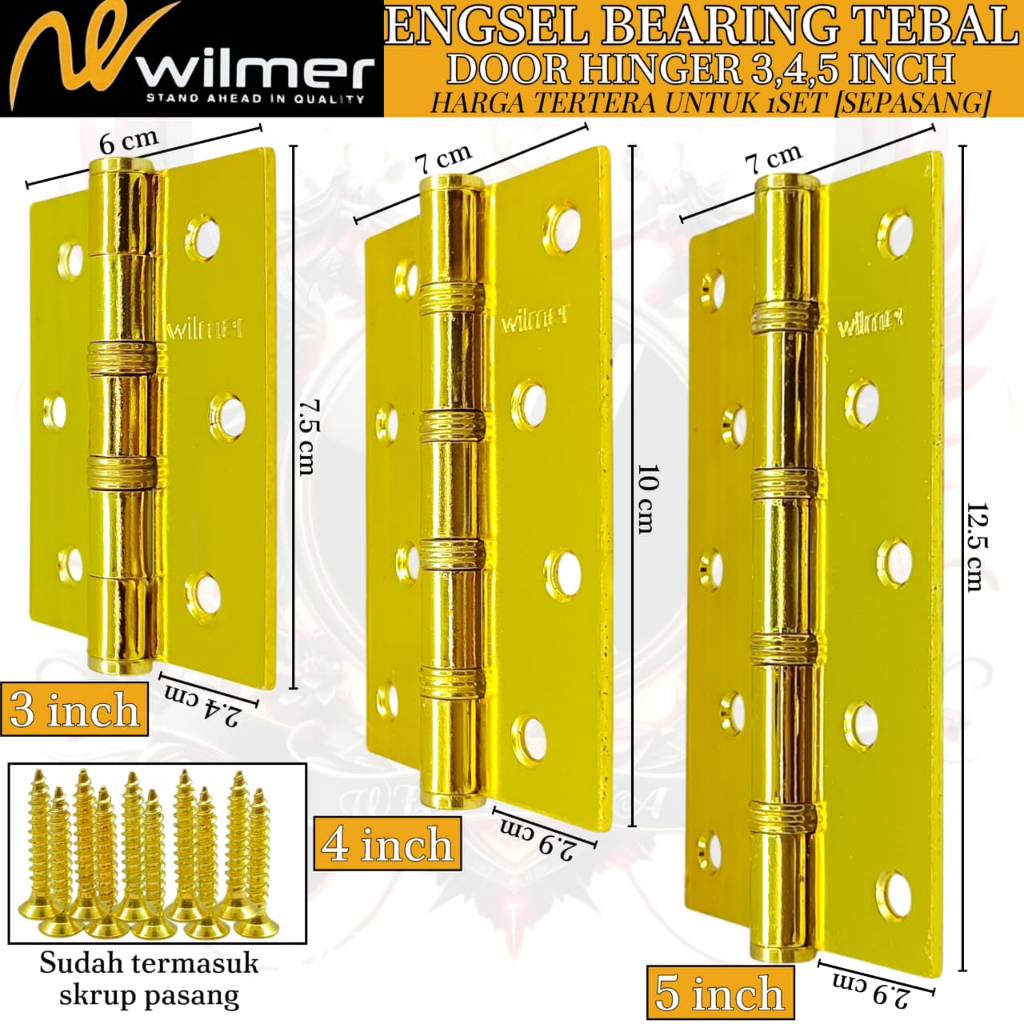Jual Engsel Pintu/Engsel Jendela/Door Hinger WILMER GOLD Bearing Tebal ...