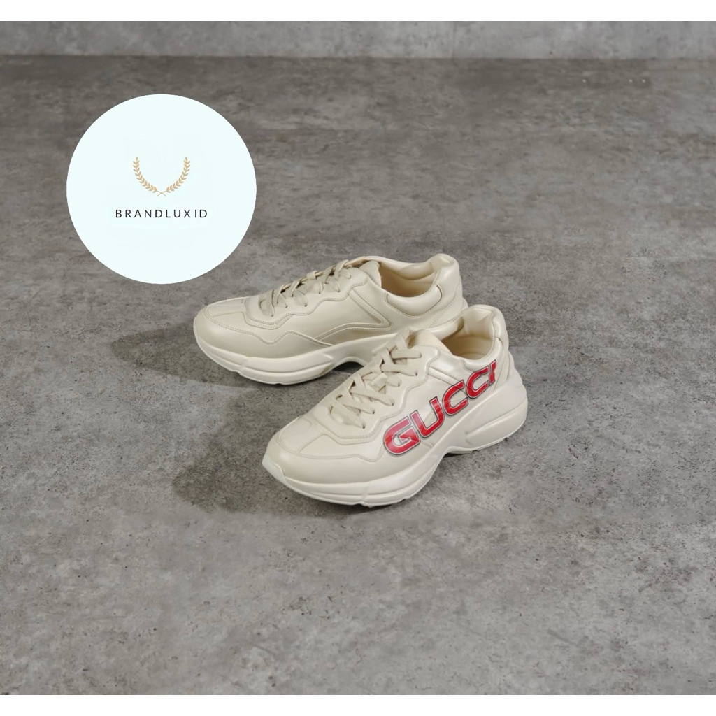 Jual Gucci Rython Text Red Sneaker in White | Shopee Indonesia