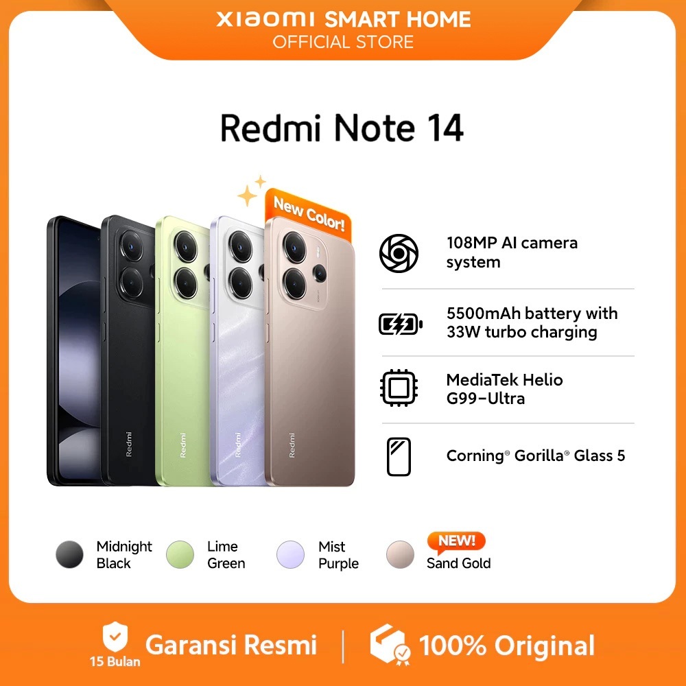 Jual Xiaomi Redmi Note 14 | 108 MP AI camera system | 5500mAh 33W Turbo ...