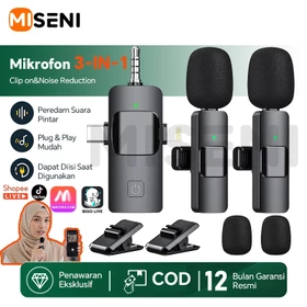 MISENI K15 3 IN 1 Lavalier Wireless Microphone Dual Mikrofon Clip On Mic Bluetooth Tanpa Kabel