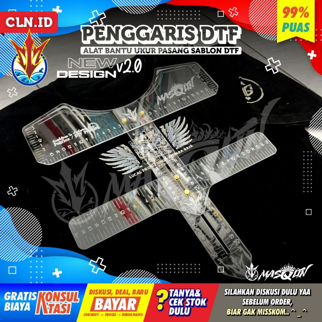 Jual custom DTF Ruler FREE logo Penggaris Kaos untuk Sablon DTF atau ...