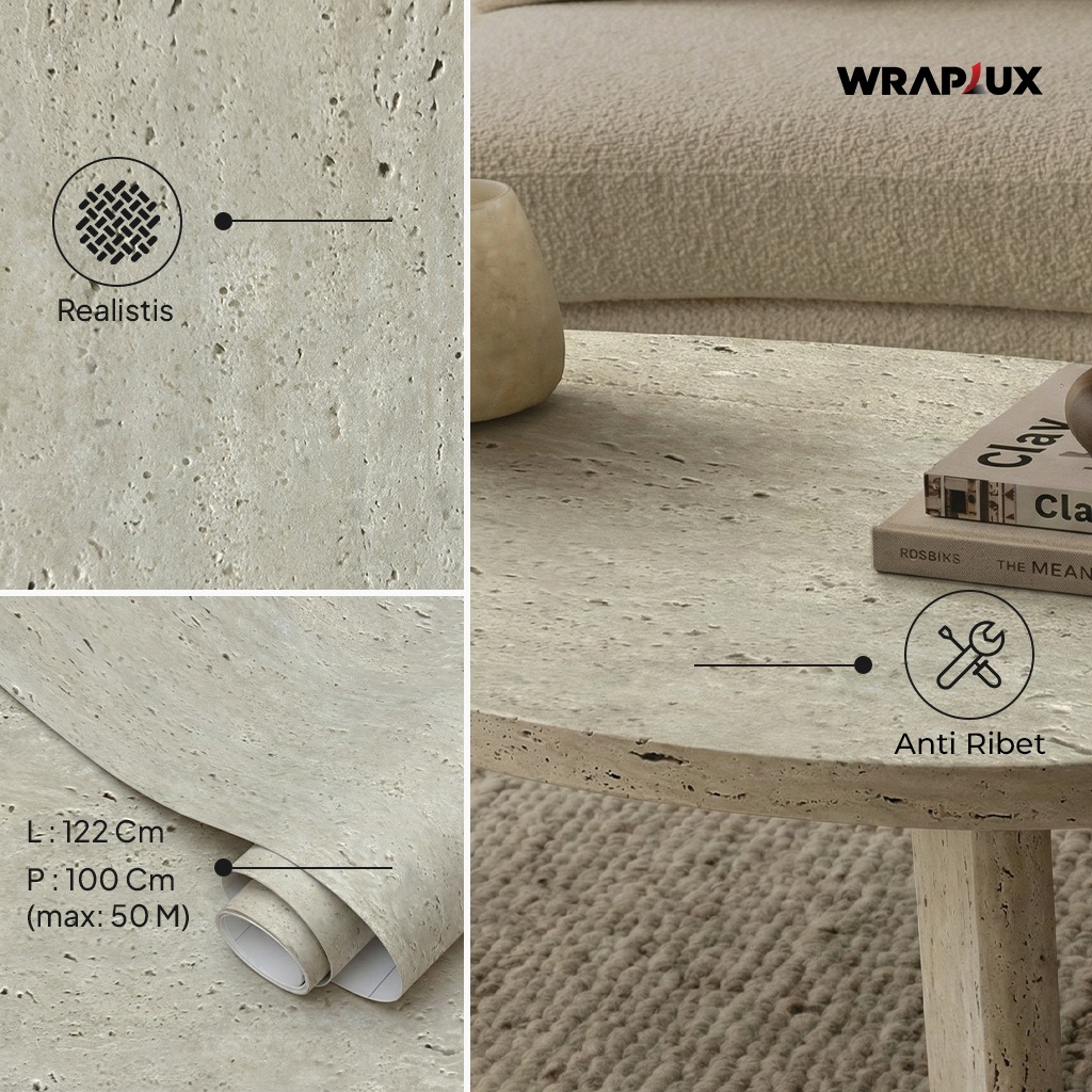 Jual Wallpaper Decor Sticker PVC - Ivory Travertine - Stone Series ...