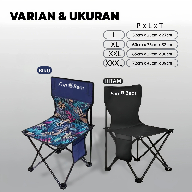 FunBear Kursi Lipat Teras Outdoor Portable Serbaguna Camping Piknik Mancing Tahan 150kg