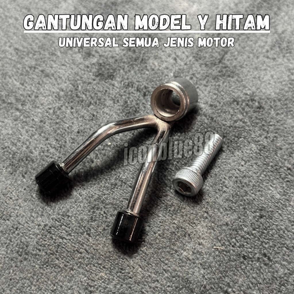 iconblue88 CANTOLAN GANTUNGAN BARANG CHROME CABANG Y Varian Warna HITAM BLACK bahan Full Stainless UNIVERSAL untuk semua Jenis motor BISA COD