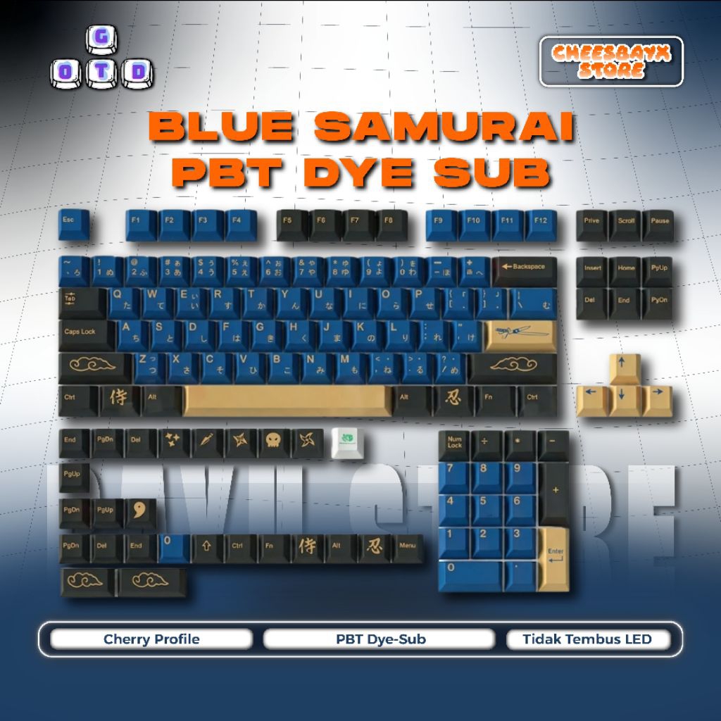 Jual Blue Samurai Keycaps By GOTD Cherry profile japanese | Shopee ...