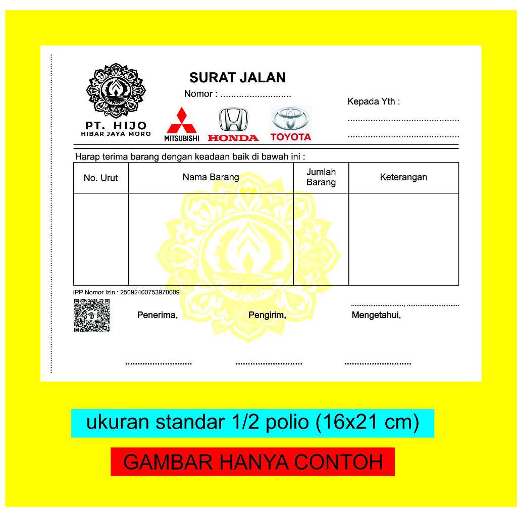 Jual CETAK NOTA SURAT JALAN CUSTOM UKURAN 1/2 POLIO 16 x 21 CM 1ply ...