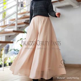 Celana Kulot Wanita Palazzo Sifon Ceruti Almira Mayung Lebar 2 Layer Full Furing