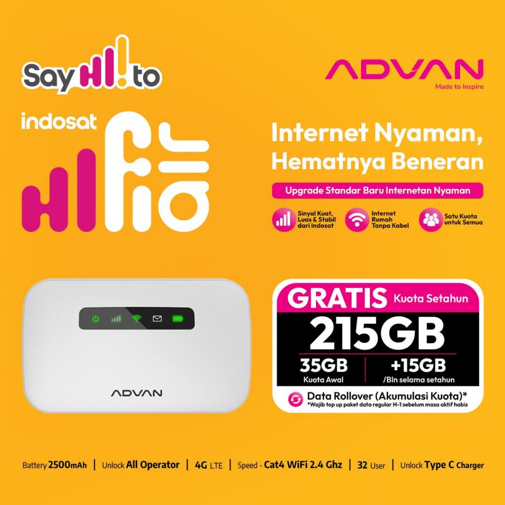 Indosat HiFi Air MiFi ADVAN MF01 Modem WiFi Router 4G Free Tri Indosat 215GB