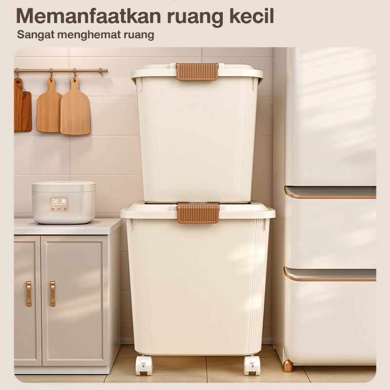 Wadah Beras Anti Kutu 5-25kg Kedap Udara - Tempat Penyimpanan Transparan + Roda - foto 3