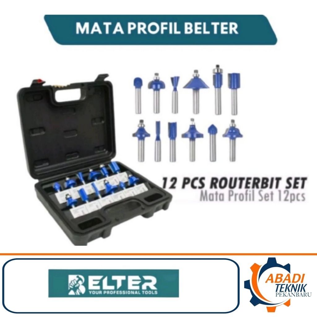 Jual BELTER Mata Router Profil Kayu Set 12 Pcs Router Bits 1/4