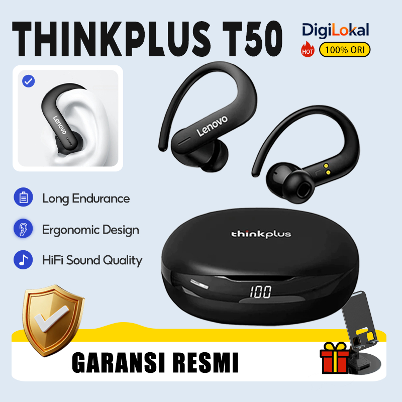 Jual Lenovo Thinkplus T50 True Wireless headset bluetooth sport TWS ...